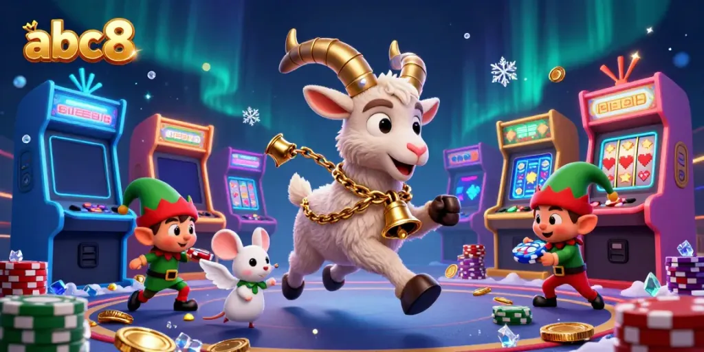 Experience festive fun with abc8 at a unique casino, featuring Krampus and playful characters in action.