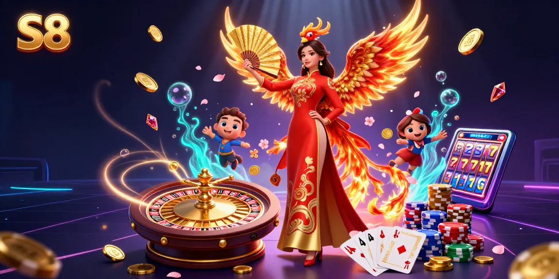 Experience the thrill of S8 with vibrant 3D casino elements capturing excitement and winning moments.