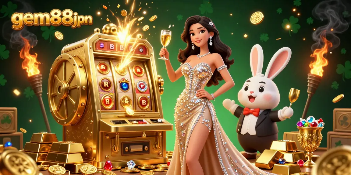 Experience thrilling gaming adventures at gem88jpn with a glamorous casino scene featuring a jackpot celebration.