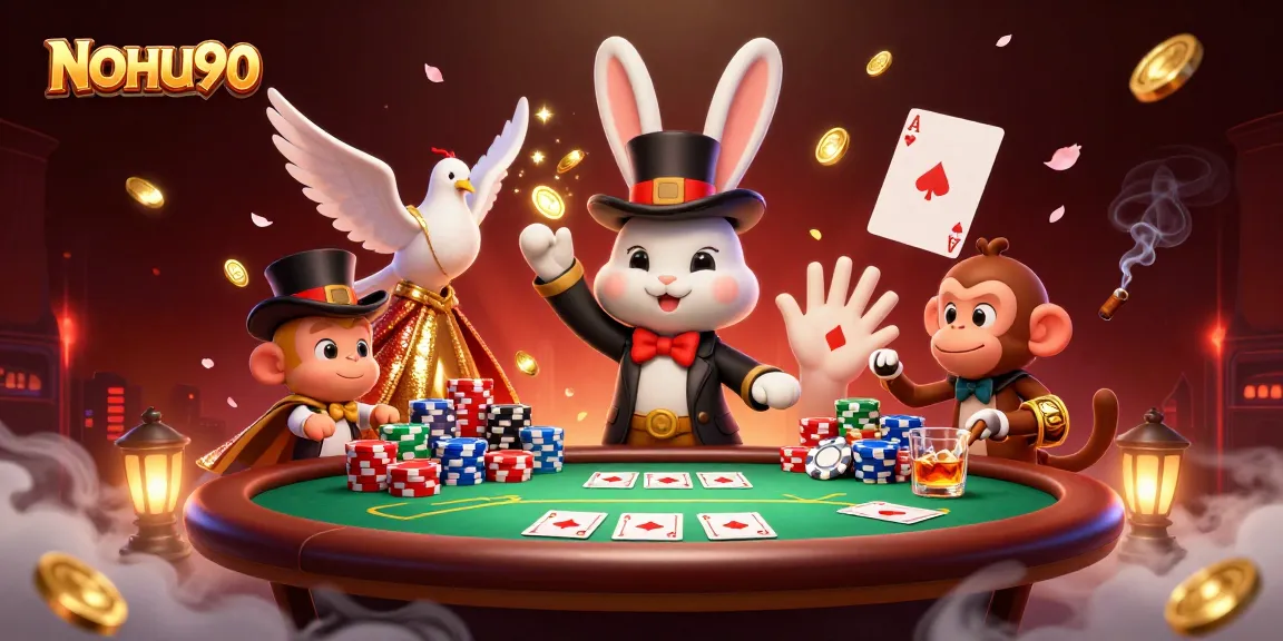 Experience the magic of NOHU90 with an enchanting casino scene featuring jackpot-winning characters.