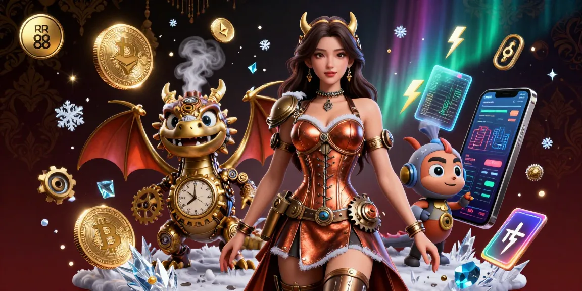 Experience the thrill of RR 88 with a captivating 3D illustration showcasing casino elements and crypto coins.