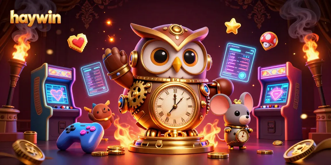 Experience exciting gaming adventures at Haywin with an owl and mouse in a vibrant casino.