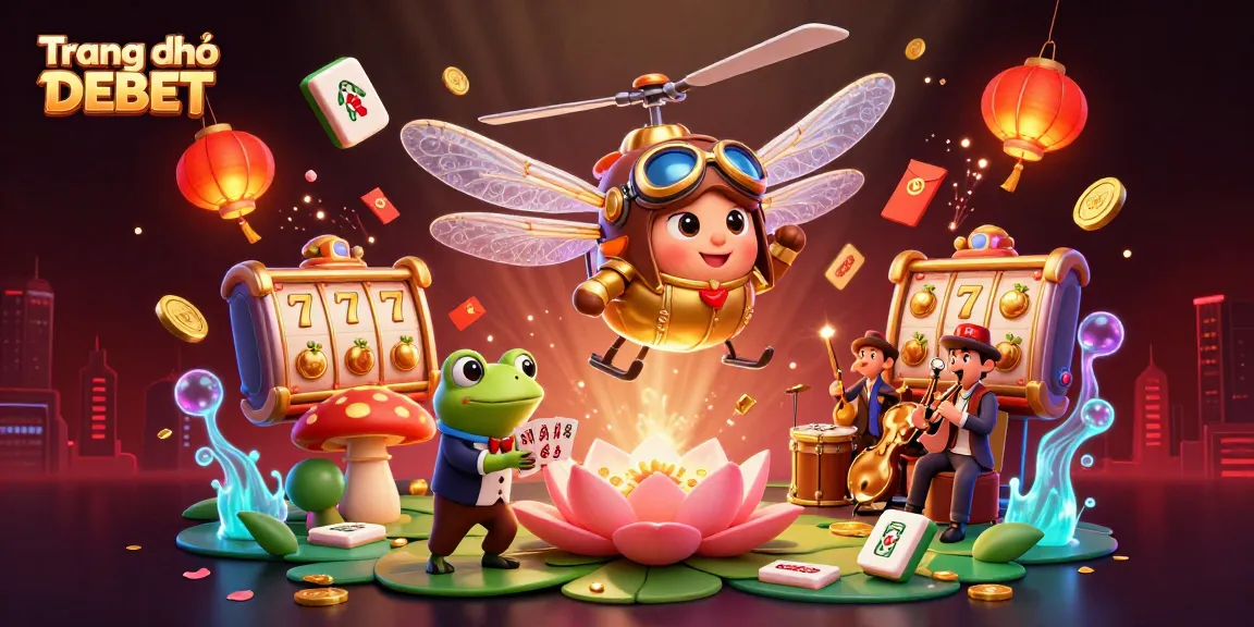 Experience the excitement of Trang chủ DEBET with a vibrant casino scene featuring a dragonfly pilot and frog dealer.
