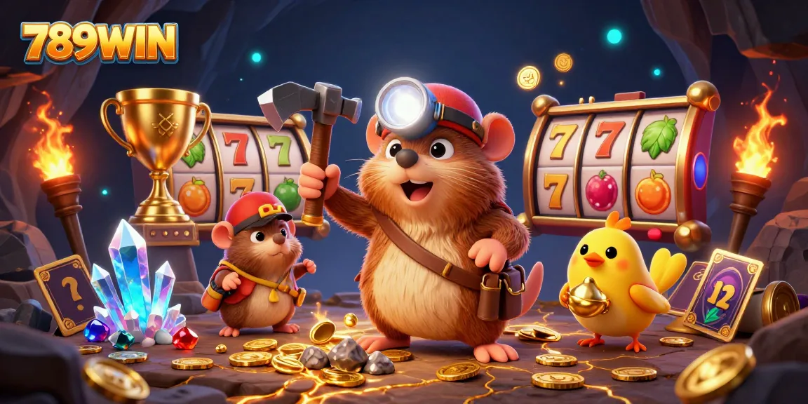 Visualize excitement at 789WIN with a treasure hunter mole in a vibrant casino scene.