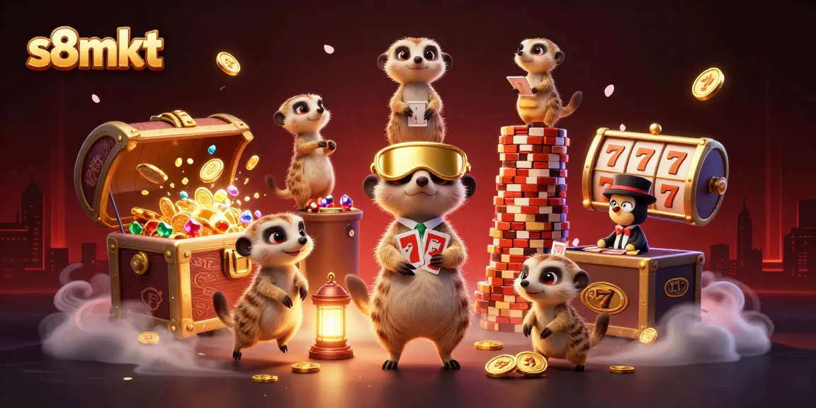 Engage in vibrant casino activities at s8mkt with meerkats managing thrilling slot games and rich rewards.