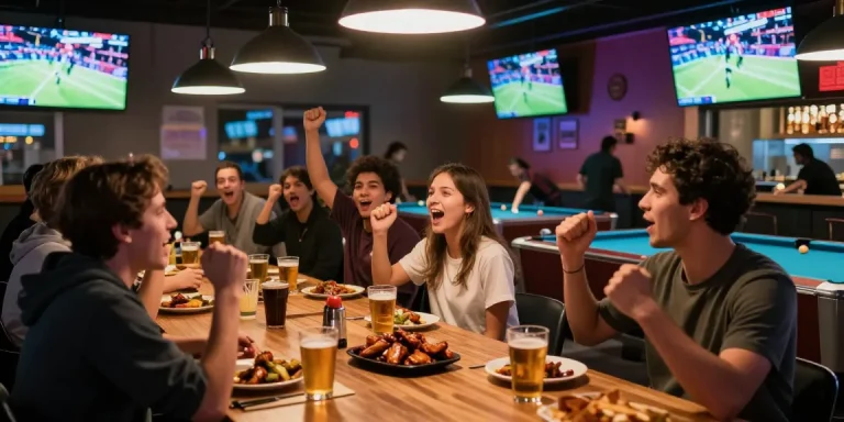 Exciting social scene at sports bar Mississauga with friends enjoying food and games