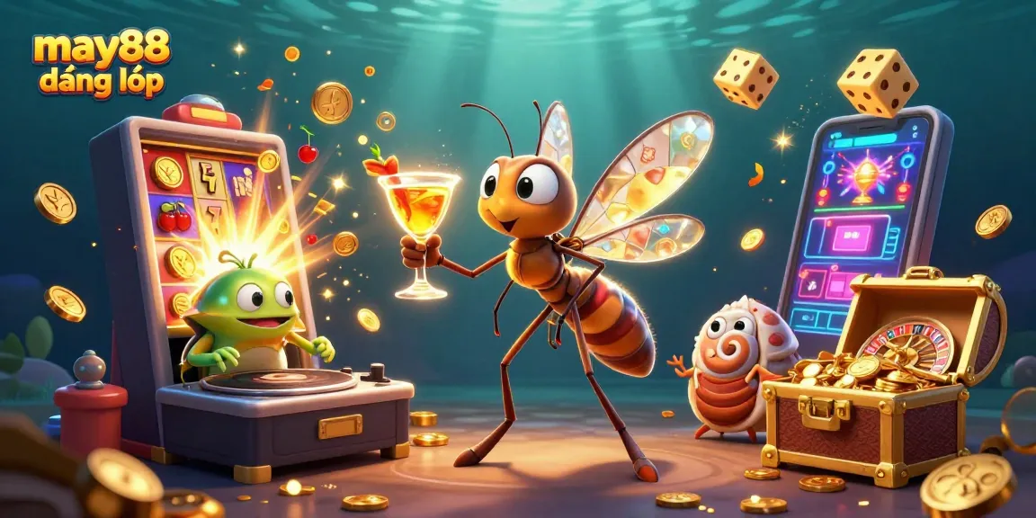 Experience thrilling may88 đăng nhập with a vibrant casino scene featuring unique characters and exciting game elements.