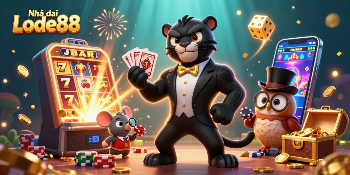 Engage with Nhà cái Lode88 while enjoying a vibrant casino scene filled with colorful elements.