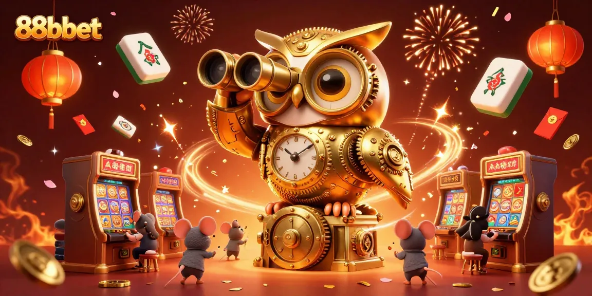 Experience the thrill with 88bbet as lucky charms and vibrant characters come alive in a casino illustration.