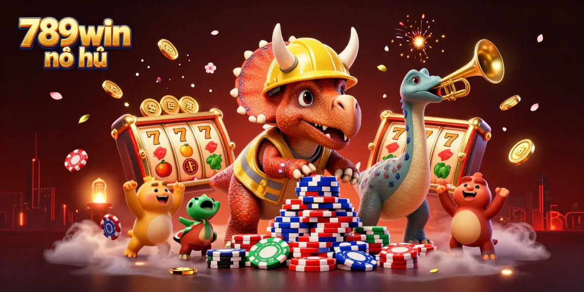 Experience the excitement of 789win nổ hũ with vibrant slot reels and cheering characters celebrating their wins.