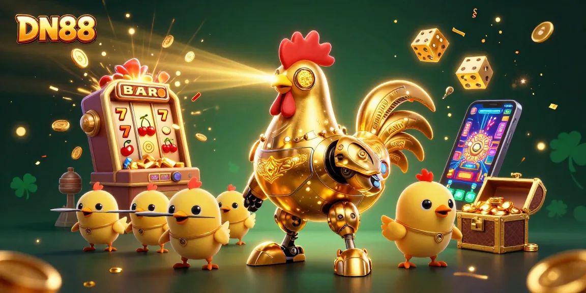 Experience excitement with DN88's vibrant casino games and rewards in this dynamic 3D illustration.