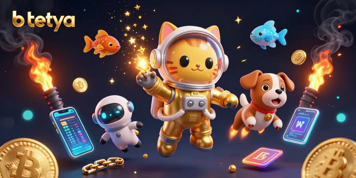 Spin and win big at betya with a vibrant 3D casino illustration featuring an astronaut cat and crypto elements.