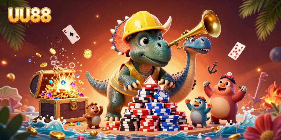 UU88 showcases an exciting 3D scene with gaming elements, celebrating casino excitement and cheer.