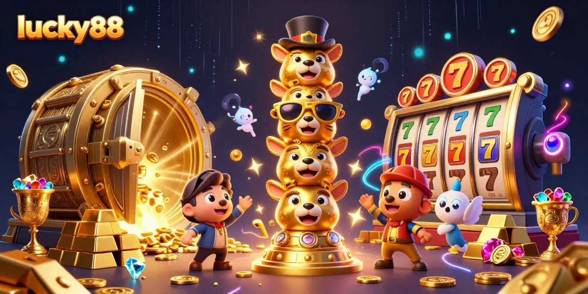 Engage with thrilling action at lucky88, showcasing vibrant slot games and dynamic casino elements.