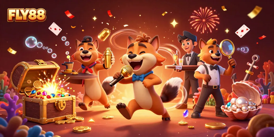 Engage with FLY88's thrilling casino adventures featuring hyenas in action and vibrant gaming elements.