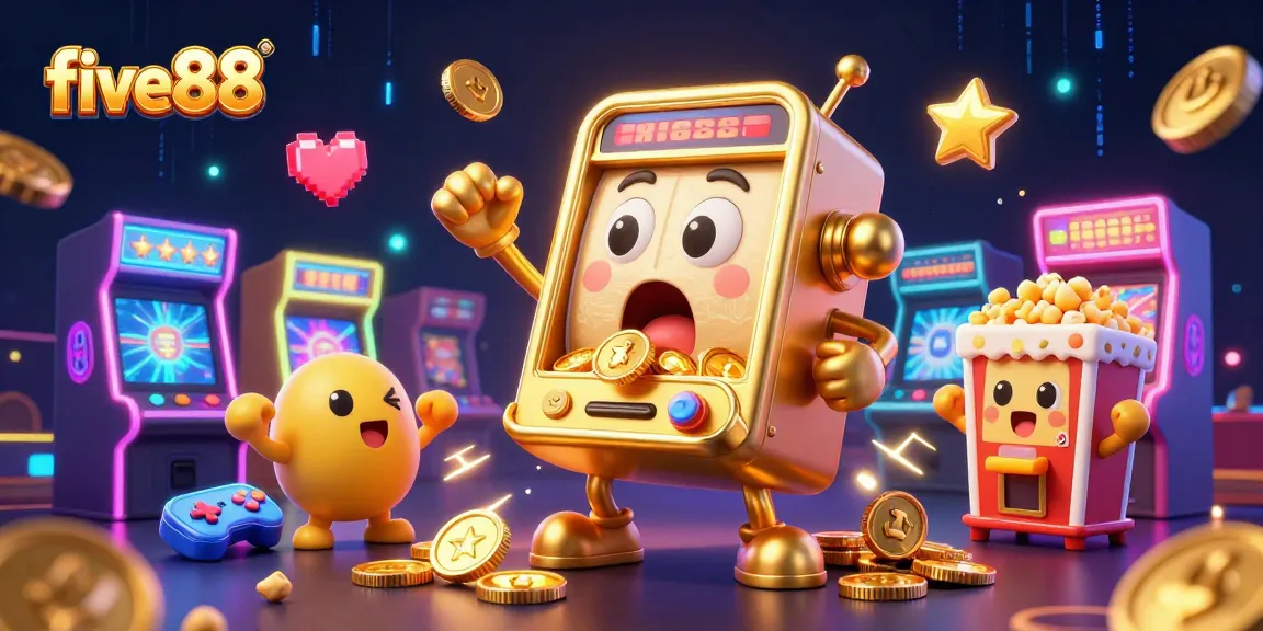 Experience the lively excitement of five88 as golden slot machines celebrate jackpots amidst colorful arcade games.