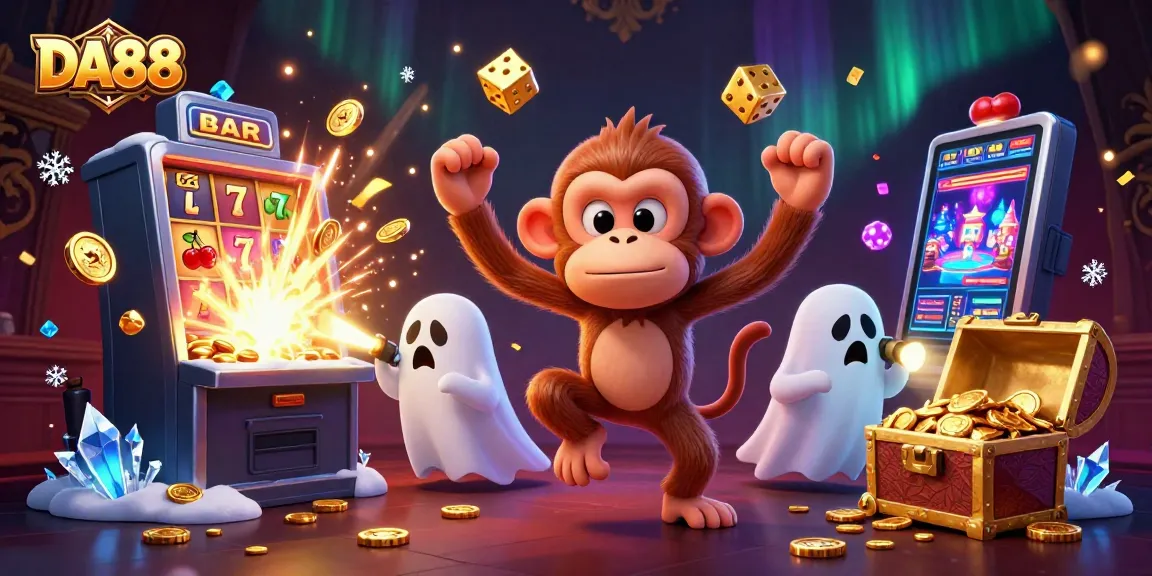 Engage in thrilling gameplay with DA88, witness a vibrant casino scene full of excitement and golden rewards.