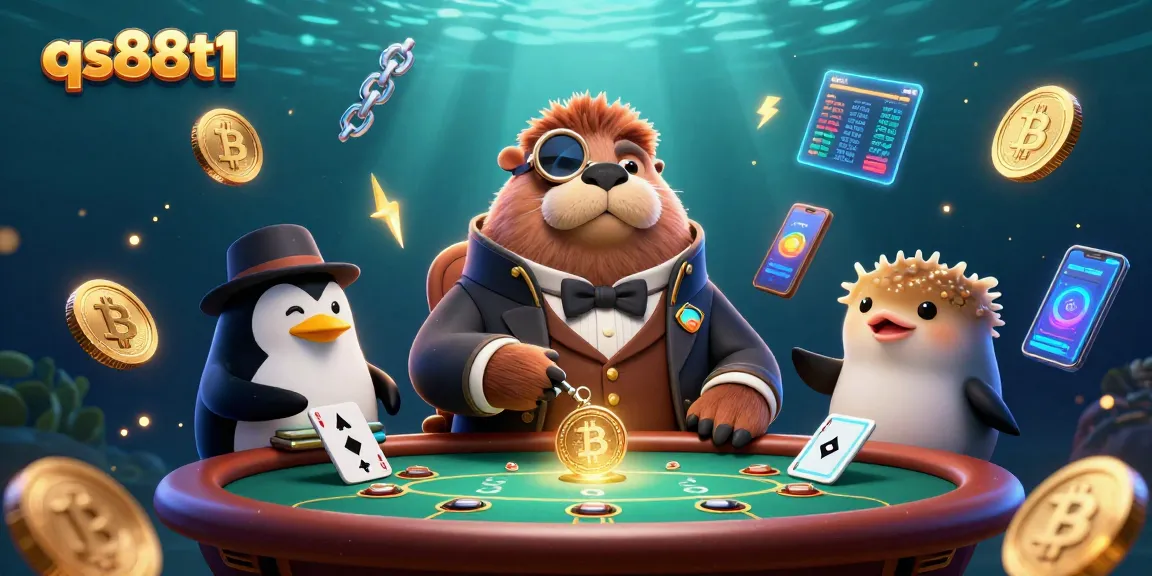 Engage in poker underwater at qs88t1 with a walrus, penguin dealer, and pufferfish bluffing.