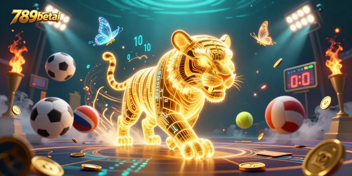Experience the thrilling gameplay of 789betai with luminous tiger and sports-themed elements