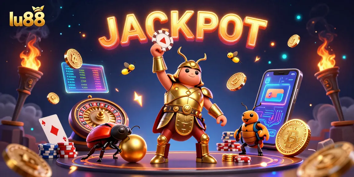 Experience thrilling wins at lu88 with a victorious beetle in a dynamic casino scene.