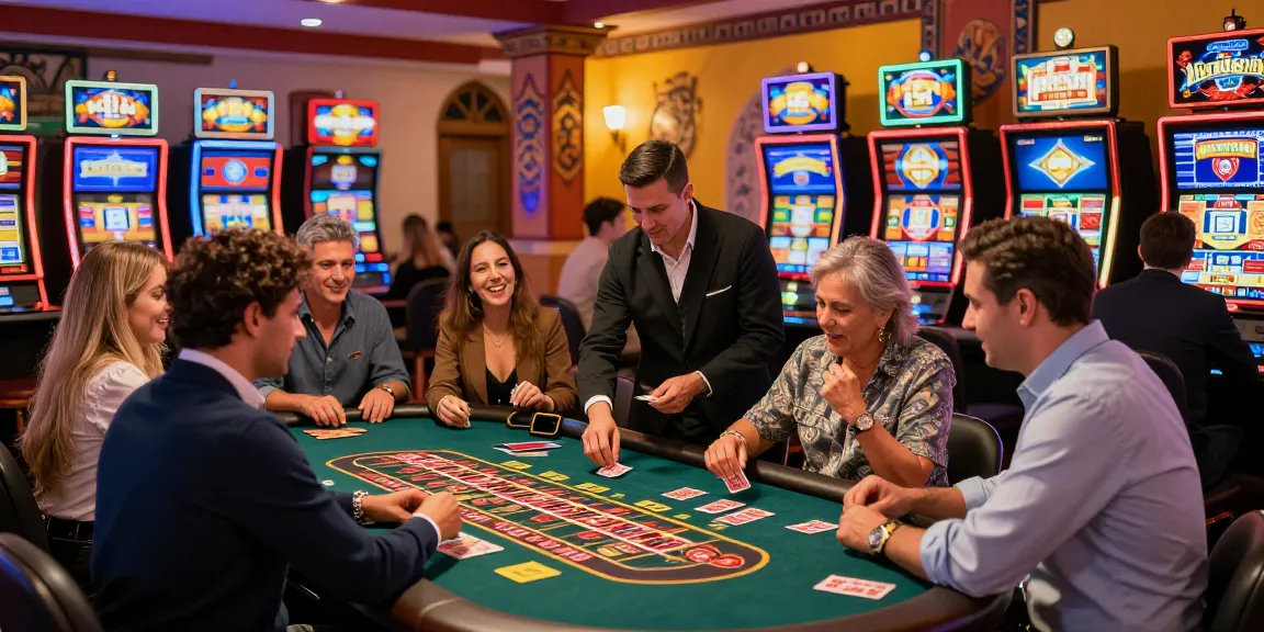 Experience the vibrant atmosphere of Spanish casino backlinks with lively patrons enjoying various games and slots.