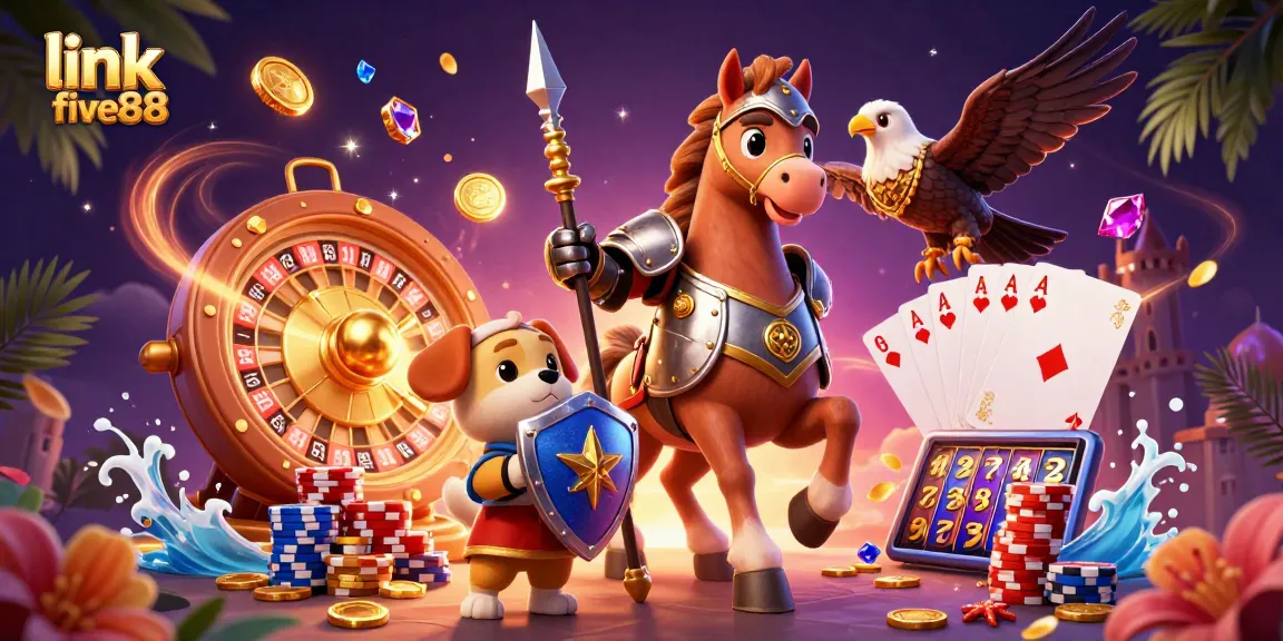 Experience the thrill of link five88 with a vibrant casino scene featuring knights and treasures.