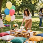 Festive gathering with party planner in Mississauga organizing a cheerful picnic setup.