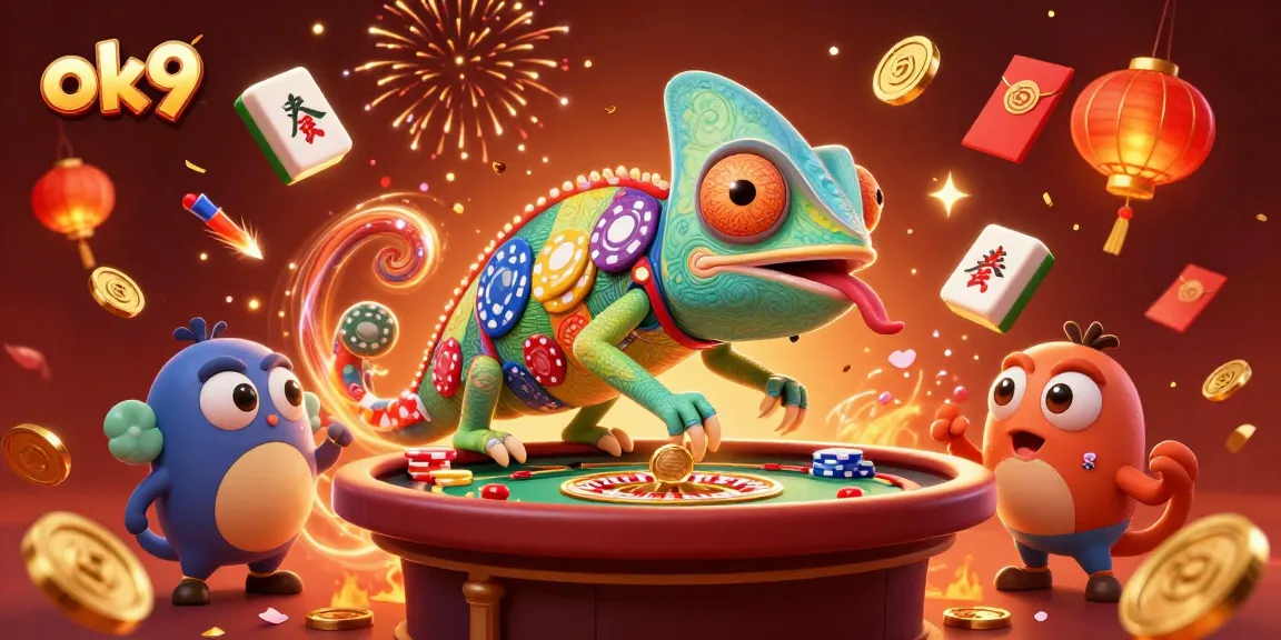 Experience thrilling bets and games at ok9 with colorful 3D elements and vibrant casino ambiance.