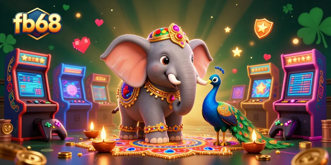 Experience the thrill of fb68 in a vibrant casino scene featuring a colorful elephant and peacock.