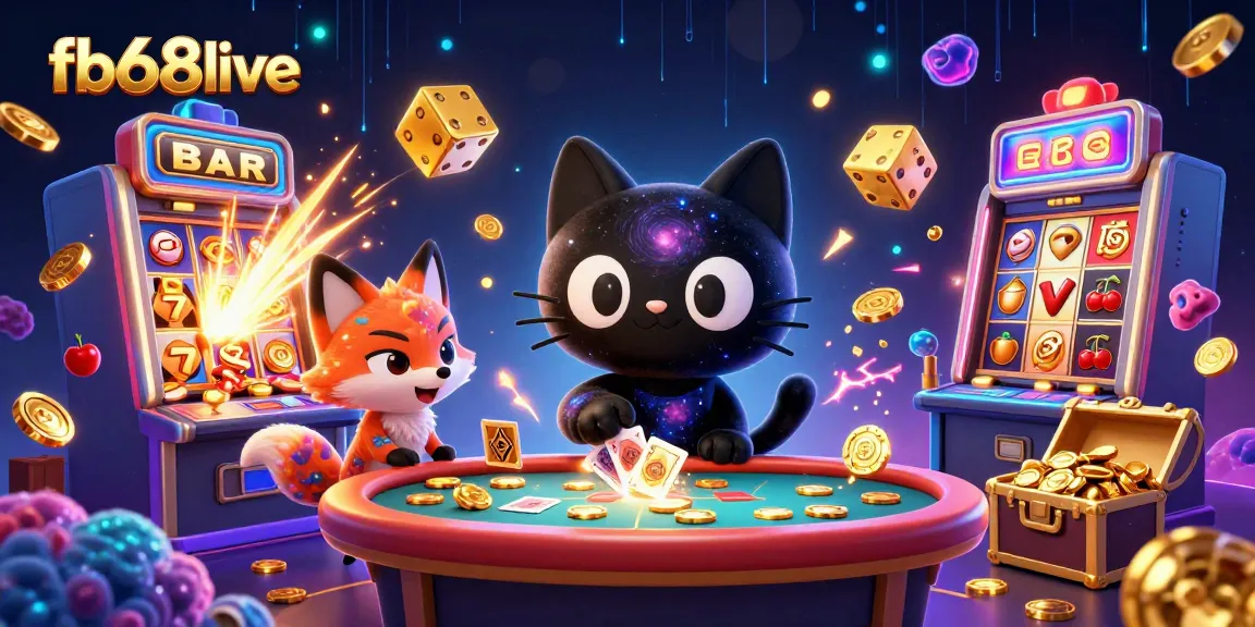 Experience thrilling jackpots with fb68live's dynamic cosmic casino scene featuring vibrant characters and game elements.