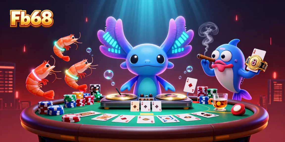 Engage in thrilling games at Fb68 with dazzling 3D axolotl DJ and vibrant poker scene.