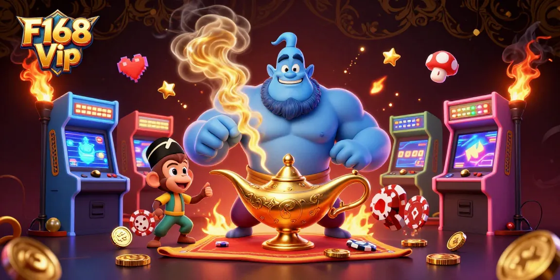 Experience thrilling gaming with F168 Vip in this vibrant 3D casino illustration.