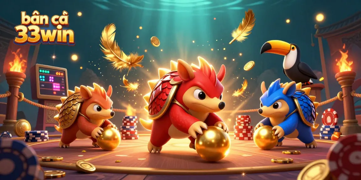 Experience the excitement of bắn cá 33win with rival pangolins competing in a vibrant casino scene.