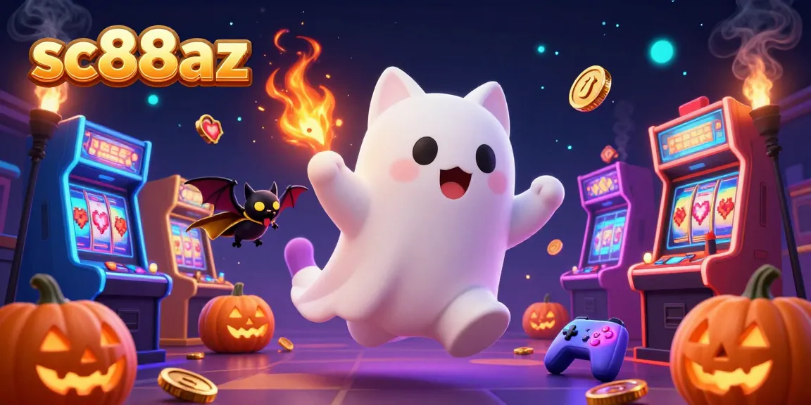 Experience thrilling gaming at sc88az with a ghost cat and bat in a magical casino.