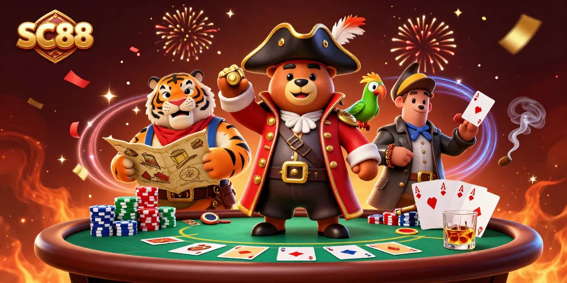 Experience thrilling poker action at SC88 with vibrant characters and dynamic casino elements in a lively atmosphere.