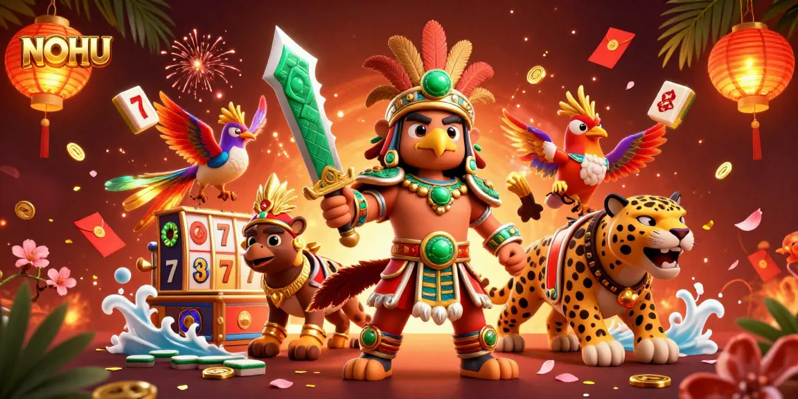Engage with the vibrant NOHU universe of slot gaming, featuring colorful characters and dynamic casino elements.